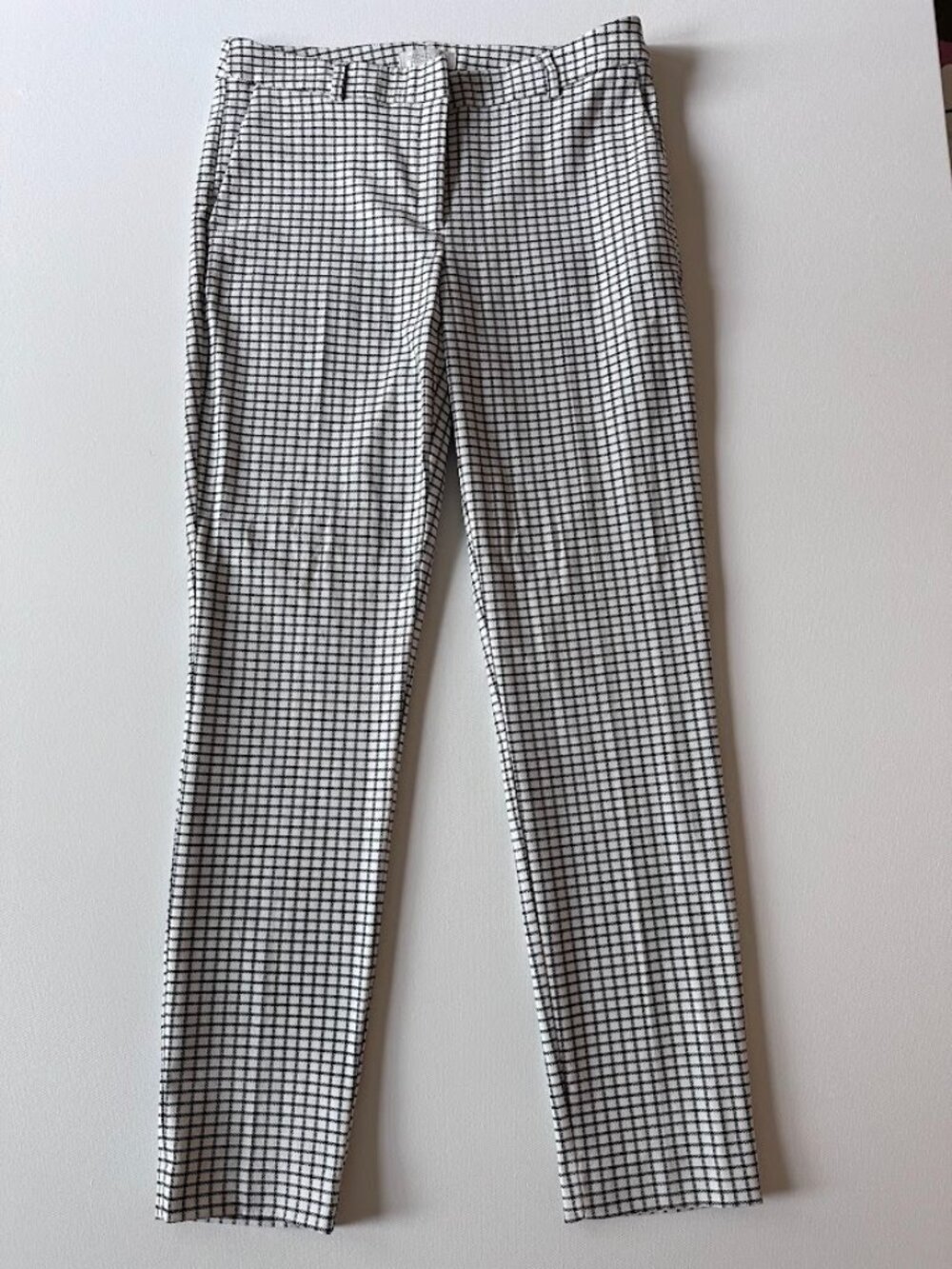 Rachel Zoe Windowpane Check Slim Ankle Pants Black White High Rise Stretch Sz 8